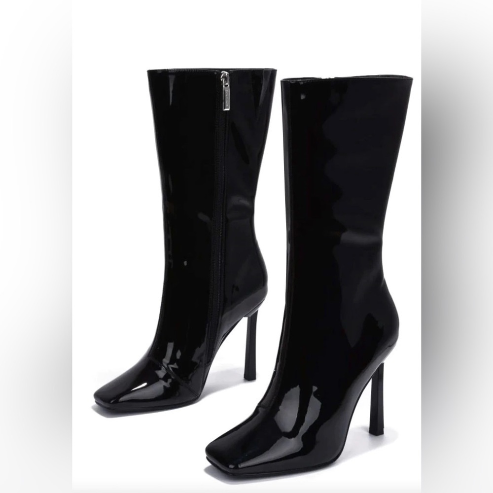 Cape Robbin Black Patent Leather Mid Calf Ankle Boot